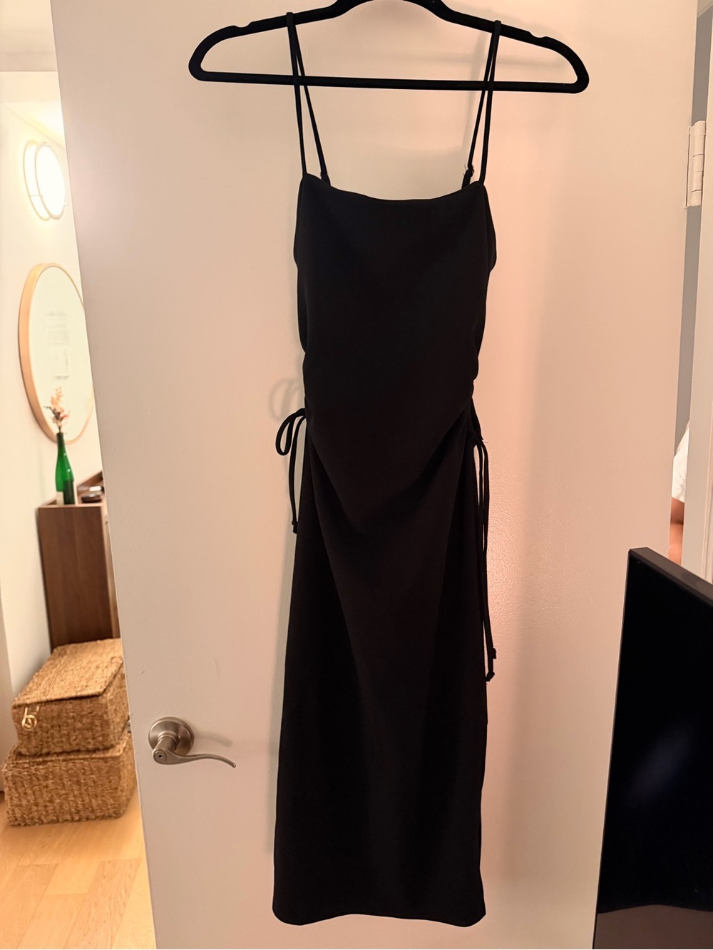 Black Spaghetti Strap Side-Tie Slip Dress